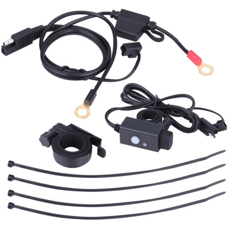 Adattatore USB per moto, kit cavo di ricarica GPS per moto con doppia porta USB, cavo di prolunga e supporto per manubrio.