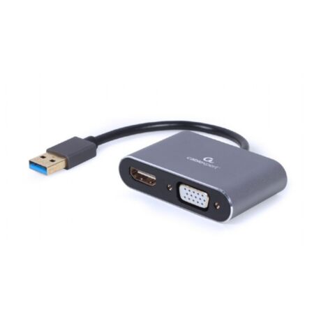 Adattatore video Cablexpert D-Sub HD a 15 pin (HD-15) HDMI tipo A a 19 pin Femmina USB tipo A a 9 pin Maschio Grigio siderale 0,15 m