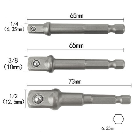 Adattatori portaprese su trapano/avvitatore a percussione. Set di 3 1/4", 1/2", 3/8" adattatore per mandrino esagonale quadrato in Chome Vanadium (grigio chiaro)