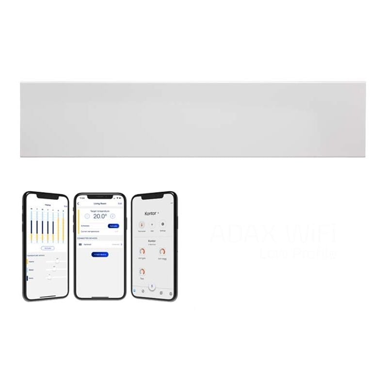 Image of Neo WiFi Low Profile Smart Electric Heater, Wall Mounted With Thermostat and Timer, 1200W-White - White - Adax
