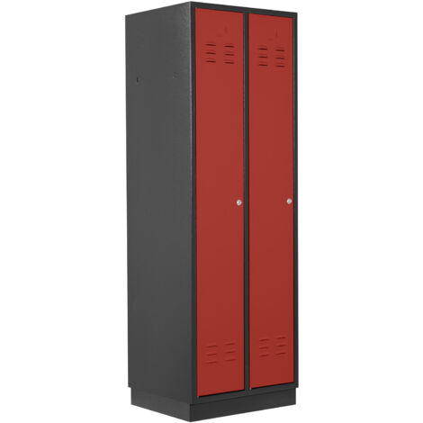 ADB Umkleideschrank / Spind 2-türig, RAL 7016/3000, Anthrazit / Rot, 178x60x50cm