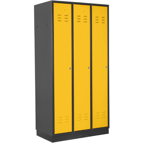 ADB Umkleideschrank / Spind 3-türig, RAL 7016/1021, Anthrazit/Gelb, 178x89x50cm
