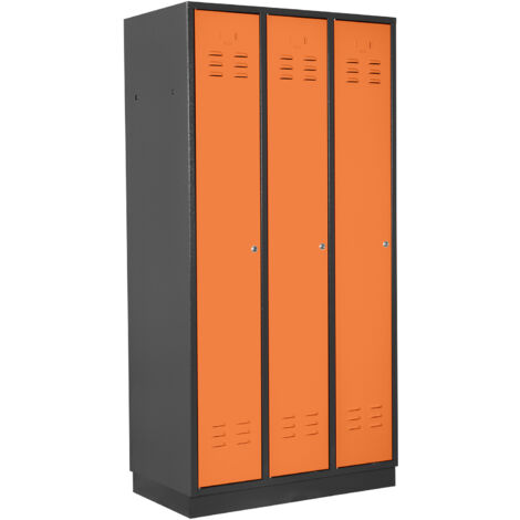 ADB Umkleideschrank / Spind 3-türig, RAL 7016/2008, Anthrazit/Orange, 178x89x50cm