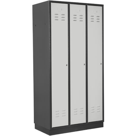 ADB Umkleideschrank / Spind 3-türig, RAL 7016/7035, Anthrazit / Lichtgrau, 178x89x50cm