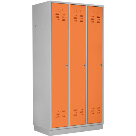 ADB Umkleideschrank / Spind 3-türig, RAL 7035/2008, Lichtgrau/Orange, 178x89x50cm