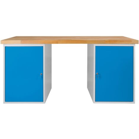 ADB Werkbank Werktisch 1500x750x50 mm 2 Stahlblechschränken Arbeitsplatte