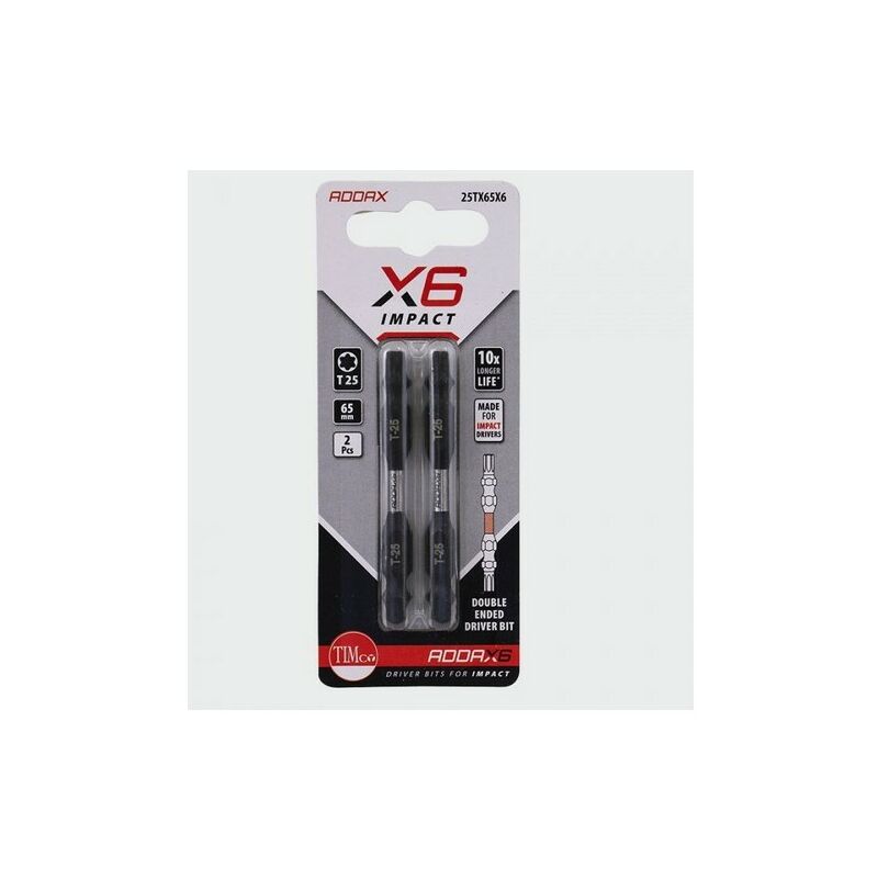 25TX65X6 X6i Double Ended TIMdrive Bit T25 x 65mm Pack of 2 - Addax