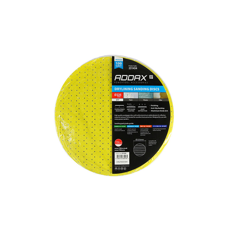 Timco - Drylining Sanding Discs - 100 Grit - Yellow (Size 225mm - 25 Pieces)