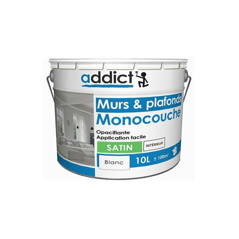 Peinture Acrylique satin monocouche 10 litres blanc Addict