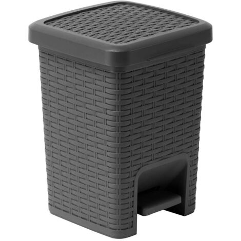 Addis Pattumiera Quadrata Effetto Rattan, 6 Litri, Colore Antracite, Carbone, Pedal Bin