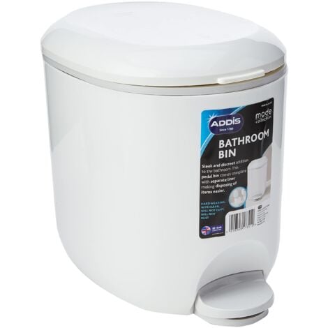 Addis Premium Deluxe - Pattumiera a Pedale da Bagno con Interno, 3,5 Litri, 29 x 18,5 x 23 cm, Colore: Bianco