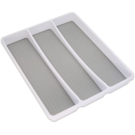 Addis Vassoio organizer per utensili e posate, morbido al tatto, 3 scomparti, bianco e grigio