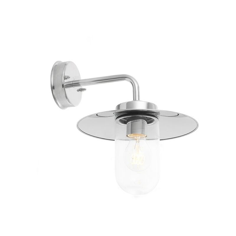 Endon Lighting Addison - Outdoor Wall Lamp Polished Stainless Steel & Clear Glass 1 Light Dimmable IP44 - E27