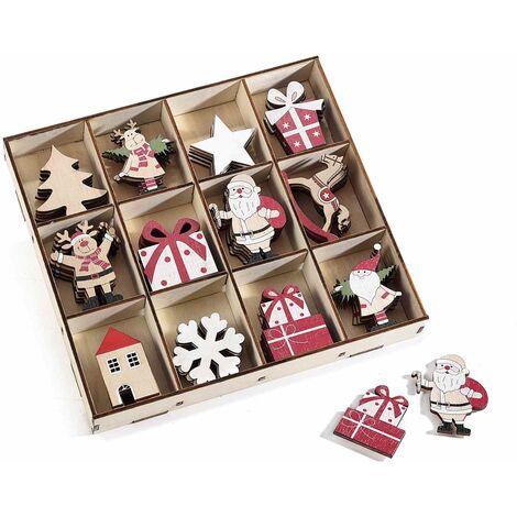 Addobbi Natalizi in Legno Adesivi per Casa e Pacchi Regalo 72 Pezzi Assortiti