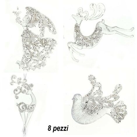 Addobbi ornamenti natalizi per decorazioni albero di natale set da 8 trasparenti angelo renne e colomba molto belle