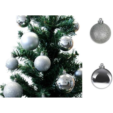 Immagini Di Natale Glitter.Addobbi Per Albero Di Natale Palline Argento 8 Cm Glitter Lucide 6 Palline Sc165786