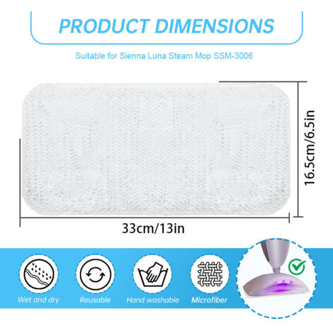 Adecuado para reemplazar las almohadillas de la mopa de vapor Sienna SSM-3006 con almohadillas de repuesto de microfibra (3 unidades).