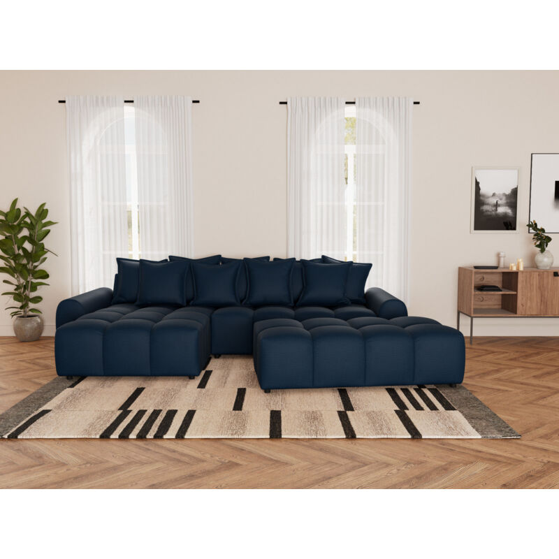 Lisa Design - Adelaide - pouf en tissu texturé - bleu Lisa Design - Adelaide - pouf en tissu texturé - bleu