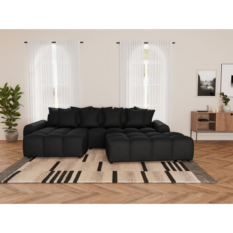 Lisa Design - Adelaide - pouf en tissu texturé - noir Lisa Design - Adelaide - pouf en tissu texturé - noir