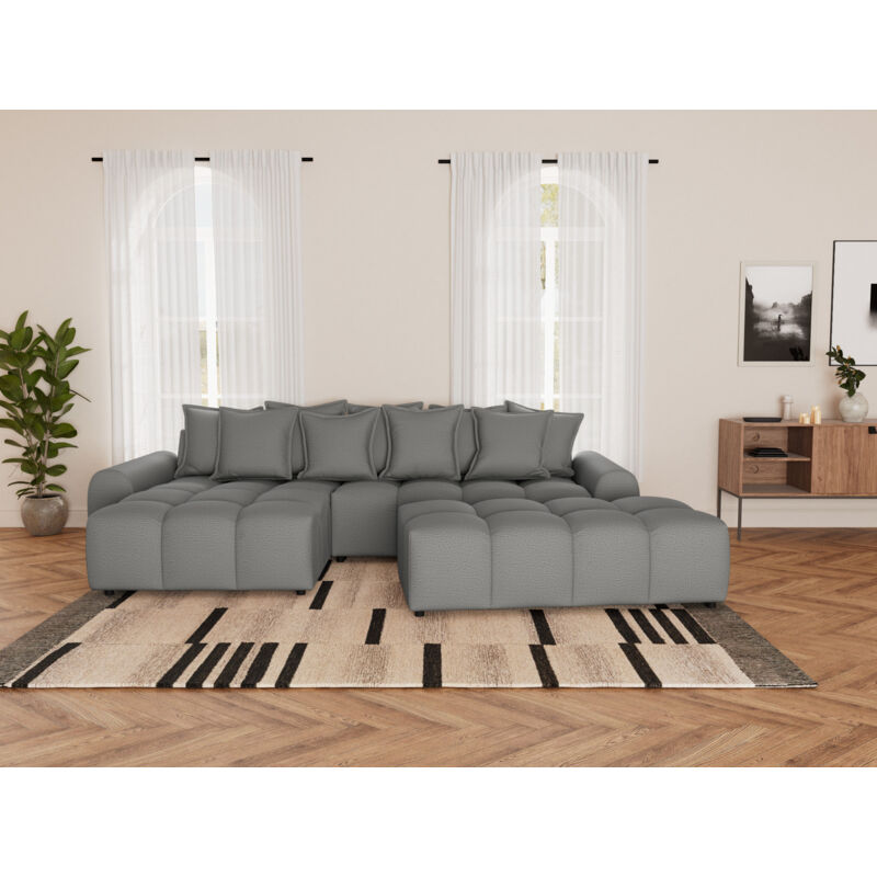 Lisa Design - Adelaide - pouf en tissu texturé - gris Lisa Design - Adelaide - pouf en tissu texturé - gris