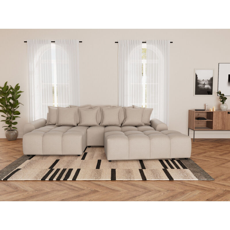Lisa Design - Adelaide - pouf en tissu texturé - beige Lisa Design - Adelaide - pouf en tissu texturé - beige