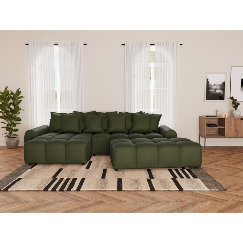 Lisa Design - Adelaide - pouf en tissu texturé - vert Lisa Design - Adelaide - pouf en tissu texturé - vert