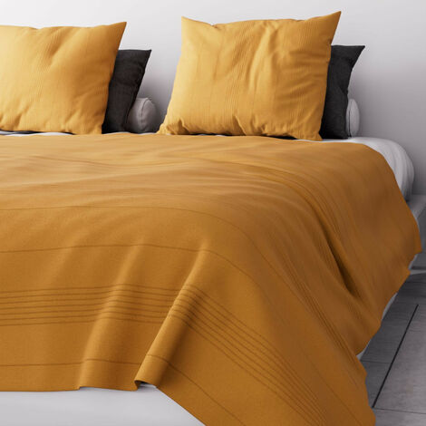 Jeté de lit ou canapé 180x220 cm ADELE moutarde, par Soleil d'ocre - Jaune
