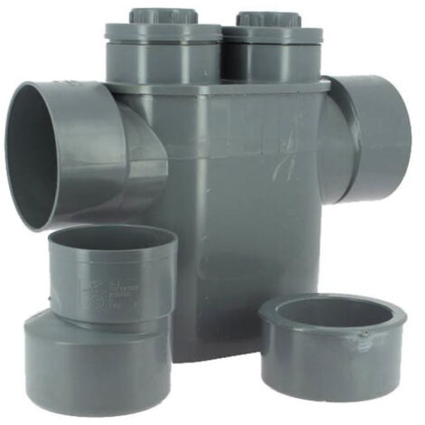 Adequa – Siphon de sol disconnecteur monobloc PVC Ø 125/100 – Évite remontées d'odeurs – 2 tampons de visite inclus – Installation en extérieur