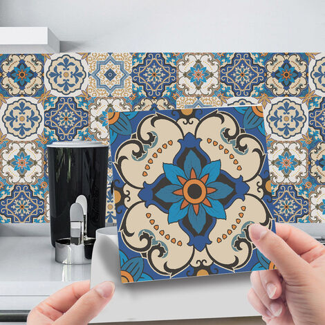 Adesivi 24 pezzi per piastrelle di taglia 20x20 cm, adesivi adesivi piastrelle in PVC impermeabili, adesiviCarray autoadesivo per bagno e cucina, stile marocchino
