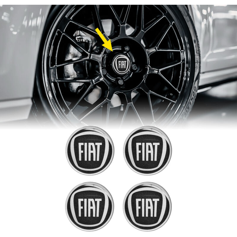 Adesivi 3D Copriruota Fiat Nero, 4 Pezzi, Diametro 58 mm