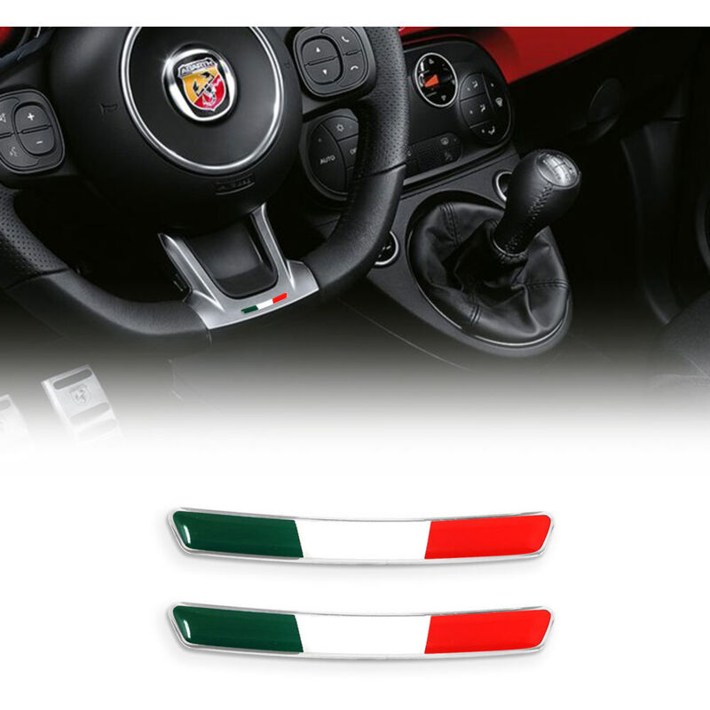 Adesivi 3D Italia per Volante Fiat 500 Abarth, Set da 2 HQ, 8 x 49 mm
