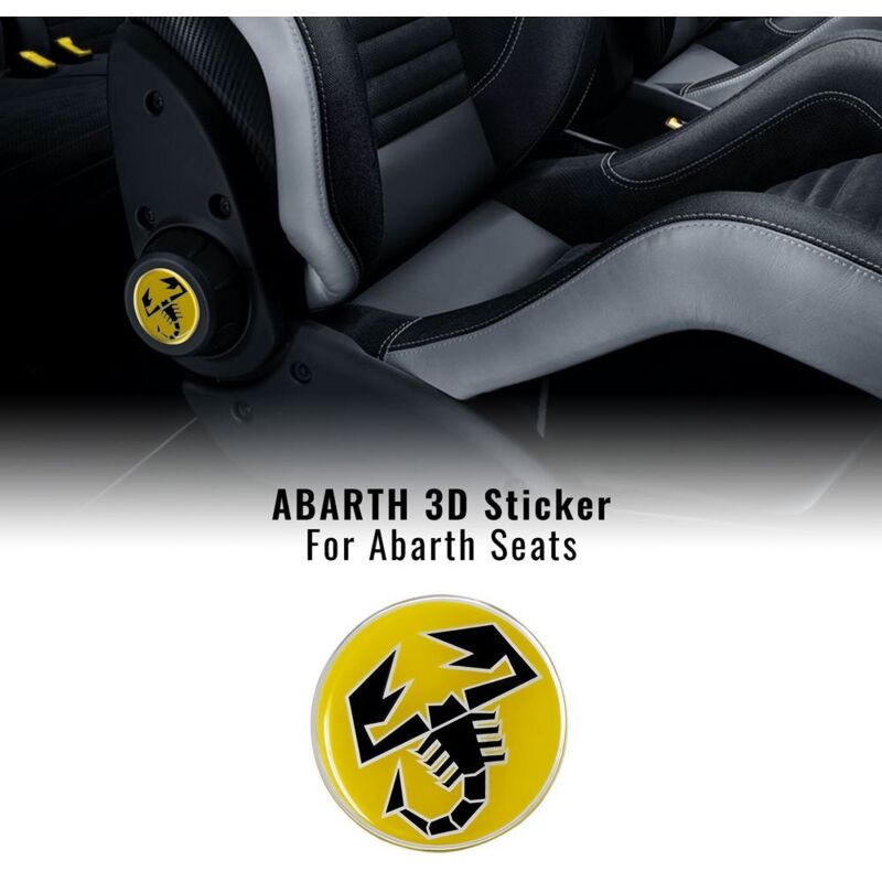 Adesivi 3D per Sedili Fiat 500 Abarth, 2 Pezzi - Modello: SCORPIONE GIALLO - Dimensione: Ø 60 MM