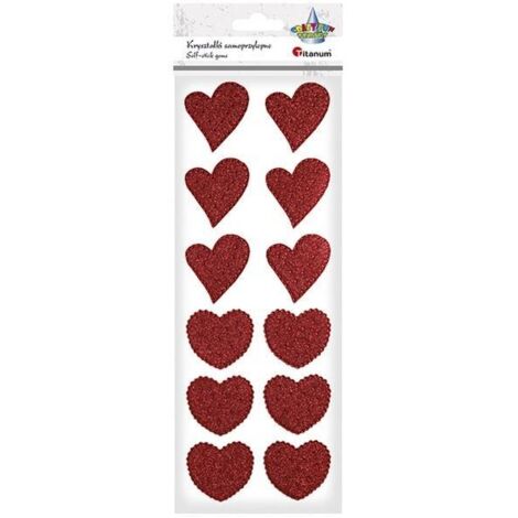 Adesivi a forma di cuore TITANUM - rossi, mix di misure, 12 pezzi