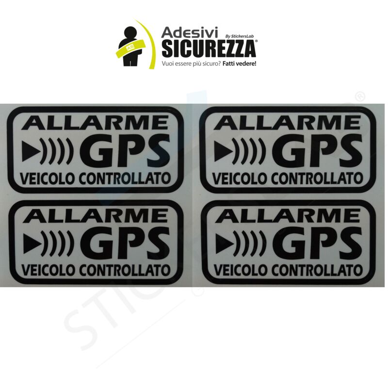 Image of Stickerslab - Adesivi allarme gps antifurto satellitare per auto moto camion caravan Colore - Nero, Packaging - 4 Stickers: 13cm x 6,5cm