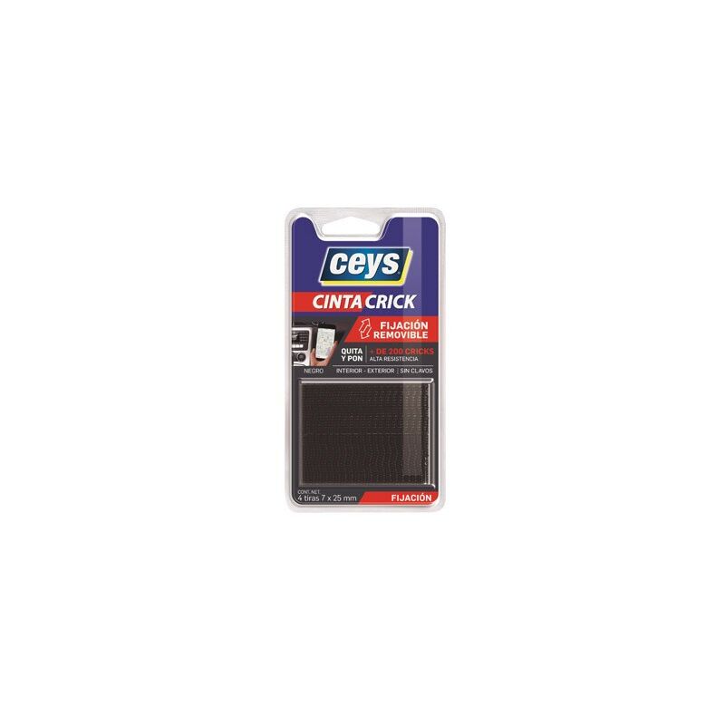 Ceys - nastro adesivo di chiusura a contatto tack crick 25 mm x 7 cm nero 4 pz. - 507523