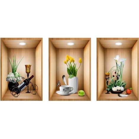Adesivi decorativi, pittura autoadesiva con simulazione 3D di piante e fiori, piante in vaso e pittura decorativa per scale e corridoi, adesivi murali impermeabili
