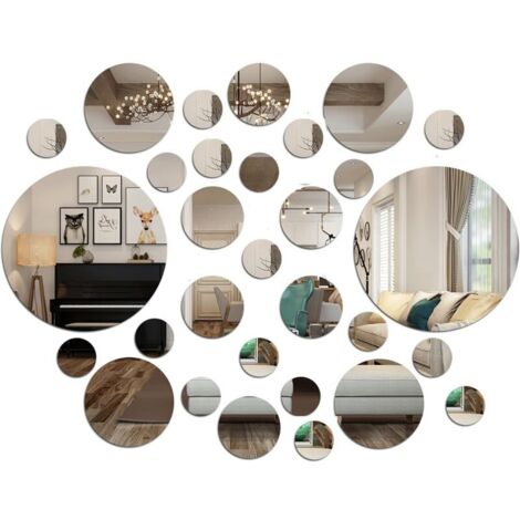 Adesivi murali a specchio, 30 pezzi rotondi 3D decorativi rimovibili, cerchio artistico a specchio autoadesivo fai da te per soggiorno, cucina, camera da letto, ufficio, sfondo TV 3 5,5 8 15 cm