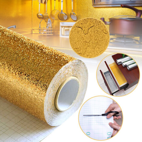 Adesivi murali autoadesivi in lamina di alluminio, impermeabili e resistenti all'olio, per decorazione domestica fai da te, ideali per fornelli e mobili (1 pezzo, oro).