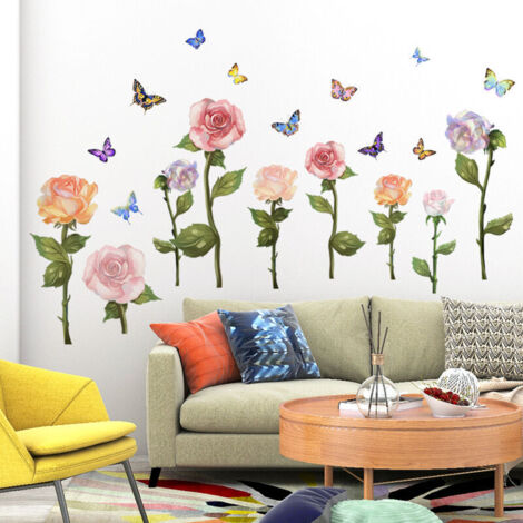 Adesivi murali per soggiorno, decorazioni con piante, fiori e farfalle, adatti per camera da letto, soggiorno e ufficio.