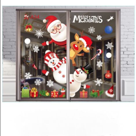 Adesivi natalizi per vetrine, fiocchi di neve, Babbo Natale, pupazzo di neve, renne, decorazioni natalizie per vetrine, negozi, feste, porte in vetro