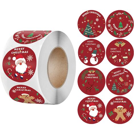 Adesivi Natalizi, Rotolo di Etichette Decorative da 1,5 per Articoli per Feste Natalizie, Biglietti, Sigilli per Buste, Biscotti, Etichette per Scatole e Decorazioni per Confezioni Regalo (8 Disegni,