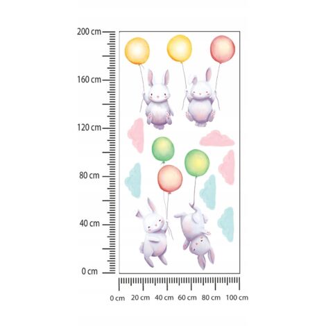 Adesivi per bambini Conigli sui palloncini 100x200cm