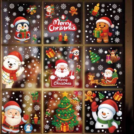 Adesivi per finestre natalizi, set da 18 pezzi - Babbo Natale, renna, cane e gatto - Adesivi e decalcomanie per casa, scuola, ufficio e feste - 30×20cm