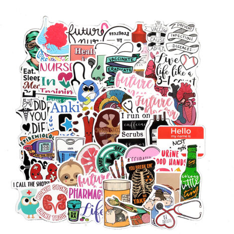 Adesivi per personale medico, etichette impermeabili, graffiti, giocattoli, computer portatili, biciclette, chitarre, skateboard, bambini, fai da te, 50 pezzi/confezione