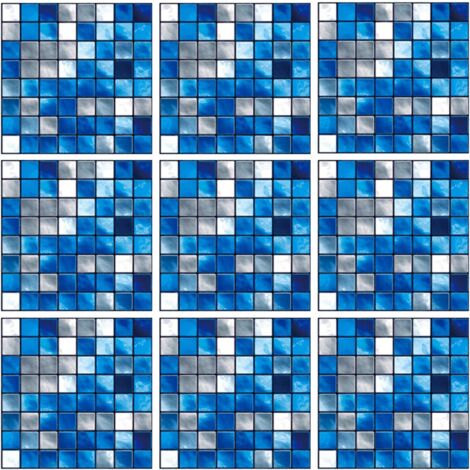 Adesivi per piastrelle a mosaico, 10 pezzi adesivi per piastrelle da parete, carta da parati autoadesiva impermeabile per cucina, bagno, pavimento, mobili, decorazione per la casa, (15 cm x 15 cm, blu