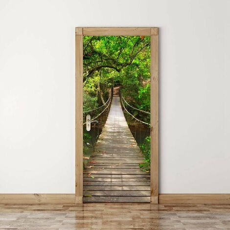 Adesivi per porte Trompe l'oeil Effetto 3D Adesivi murali in PVC per interni per la decorazione Parete soggiorno Cucina Camera da letto Bagno Carta da parati (77x200cm, ponte sospeso)