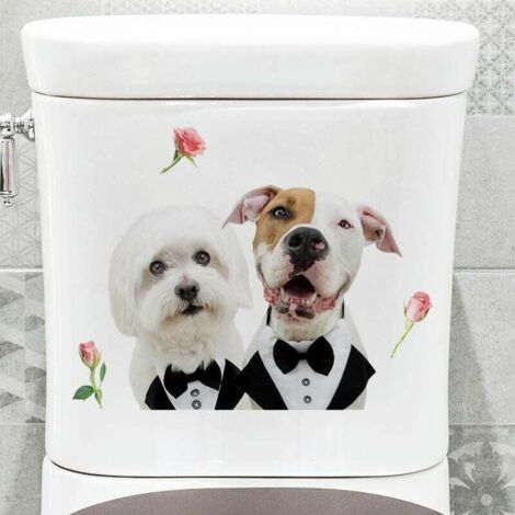 Adesivi per WC autoadesivi a forma di coppia di cani, 3 pezzi, divertenti adesivi impermeabili in PVC per il coperchio del WC, adesivi murali