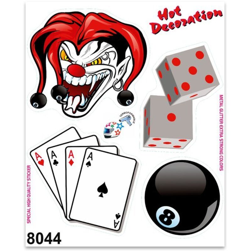 Adesivi Stickers Medi Joker Carte Palla 8 Dadi 13,5 x 16 cm