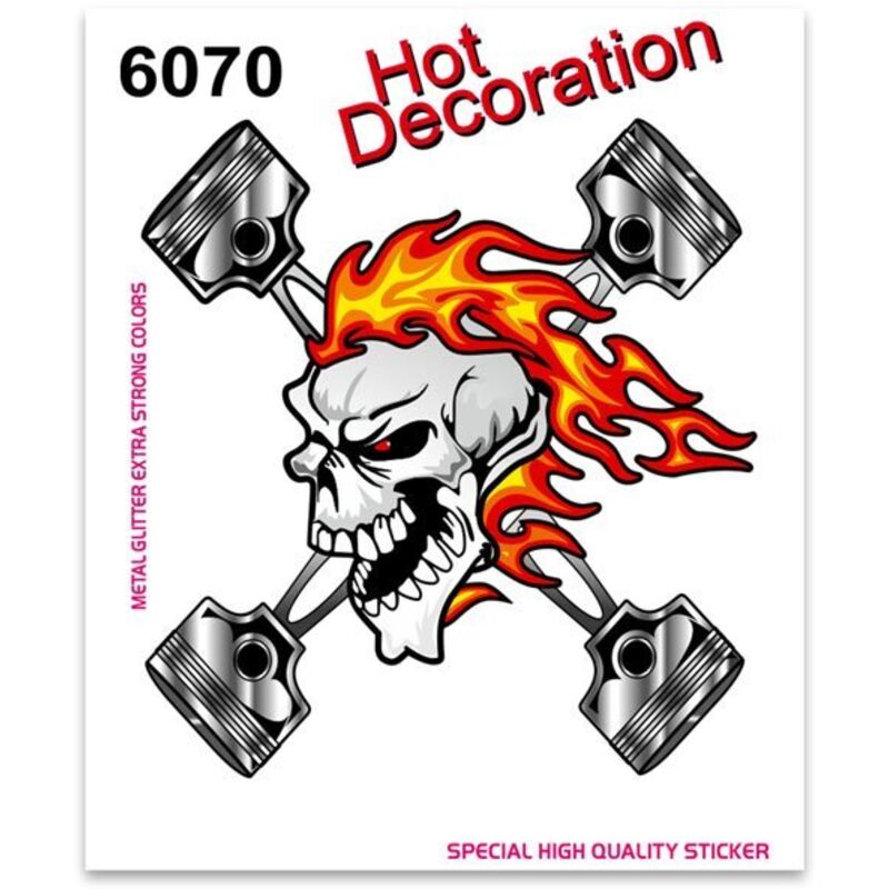 Adesivi Stickers Standard Teschio Pistoni 10 x 12 cm