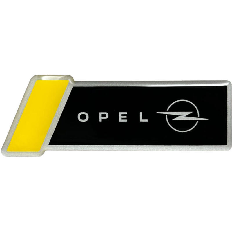 Adesivo 3D Emblema Opel Motorsport Ufficiale, Nero e Giallo, 30 x 80 mm